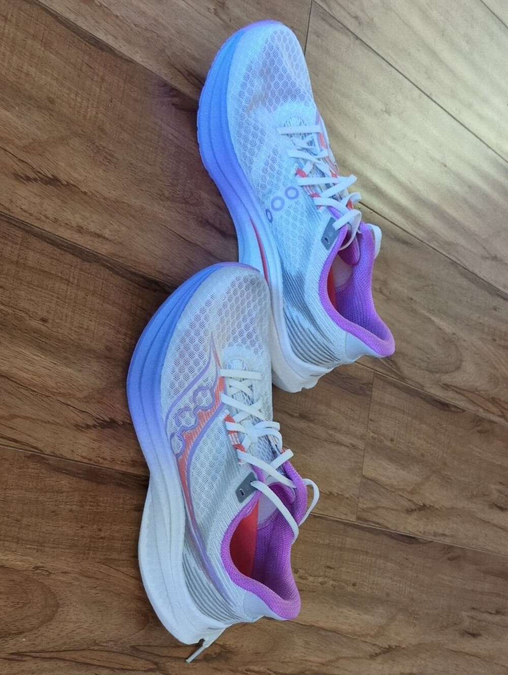 Saucony White Running Shoes with Pink and Coral Accents